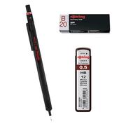 rOtring 500 Mechanical Pencil 0.5mm - Black Barrel Tikky Lead Refills, HB - 0.5mm (12 Leads) | Eraser B20
