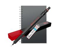 rOtring 500 Mechanical Pencil 0.7mm - Black Barrel | Includes A5 Spiral Notebook + 12 HB Leads | Lightweight Drafting Pencil Gift Set | Artist & Designer Tool