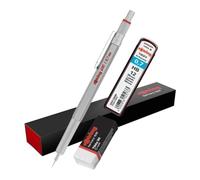 rOtring 600 0.7 mechanical pencil Silver with HB 0.7 refill pack and Eraser Tikky 30 - Gift Box