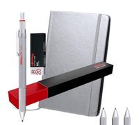 rOtring 600 3-in-1 Multicolour Pen and Mechanical Pencil + A5 Notebook | Black & Red Ballpoint Pen Tips and 1 Mechanical Pencil Tip (0.5mm) | Silver Metal Barrel