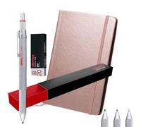 rOtring 600 3-in-1 Multicolour Pen and Mechanical Pencil + A5 Notebook | Black & Red Ballpoint Pen Tips and 1 Mechanical Pencil Tip (0.5mm) Silver Metal Barrel