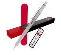 rOtring 600 Mechanical Pencil & Velvet Case & 12 Refills| 0.5 mm | Silver All-Metal Body Propelling Pencil | Non-Slip Knurled Grip & Hexagonal Barrel
