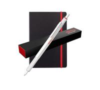 Rotring 600 Metallic Ballpoint Pen with A5 Deluxe Notebook| Medium Point | Black Ink | Pearl White Barrel with Non-Slip Knurled Grip | Refillable | Classic Writing Gift Set for Office, Students, or Ev