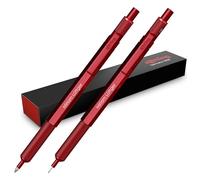 rOtring 600 Retractable Ballpoint Pen & Mechanical Pencil Set with Engraving - Premium Metal Writing Set, Personalised, Gift for Office, Study & Technology (Red)