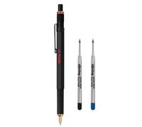 rOtring 800 Ballpoint Pen Set | Medium Point | Black Ink | Black Barrel | Refillable | rOtring Ball Pen Refills Medium - Black and Blue
