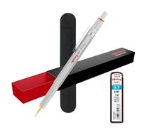 rOtring 800 Mechanical Pencil 0.7mm Silver | Full Metal Body | Includes 12 HB Leads + BlackVelvet Pouch | Retractable Precision Drafting Pen