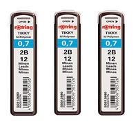 Rotring Tikky 0.7mm 2B Hi-Polymer Strong Dark Pencil Lead Refills for Mechanical Pencils - 36 Leads in Total - Pack of 3 Tubes