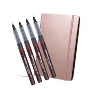 rOtring Tikky Graphic Fineliner Pen with four different thicknesses, Black Ink, 4 Count + Metallic Notebook A5