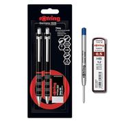 rOtring Tikky Mechanical Pencil & Ballpoint Set | HB Lead, 0.5 mm Pencil | ERASER 30 BL3 | Medium Point Pen | Black Barrel | Set with extra refills