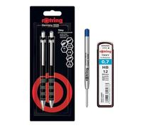 rOtring Tikky Mechanical Pencil & Ballpoint Set| HB Lead, 0.7 mm Pencil | Medium Point Pen | Black Barrel |Set with extra Refills