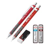 rOtring Tikky Mechanical Pencil Set HB 0.50mm & 0.70mm - Red Barrel - Includes Hi-Polymer HB Lead Refills & Premium Eraser - Precision Drawing & Writing Kit for Students, Artists & Professionals