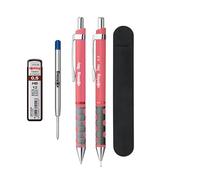 rOtring Tikky Pastel Ballpoint Pen & Mechanical Pencil | Blue Ink (M)| HB 0.5 mm | Tea Rose Barrels | Velvet Pen Case + blue pen refill and HB 0.5 mm pencil leads