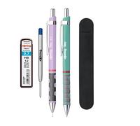 rOtring Tikky Pastel Ballpoint Pen & Mechanical Pencil Set | Blue Ink (M) | HB 0.7 mm | Orchid & Sea Blue | Velvet Pen Case + Refills