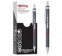 rOtring Tikky Retro Mechanical Pencils | 2B 0.7 mm | Grey Barrels | with Comfort Rippled Grip | 12 Count