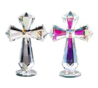 Rotroyce Hand-Carved Crystal Cross Desk Decor - 6 Inch Spiritual Gift for Christians, Clear K9 Crystal Religious Figurine with 360° Faceted Design (Transparent & Multicolored)