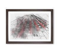 Rotterdam in Black & Red in Abstract Framed Print | A2 Walnut Framed Wall Art | Ready to Hang | Abstract Fantasy Picture | Living Room Bedroom Lounge Office