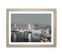 Rotterdam Netherlands Skyline Modern Framed Wall Art Print, Ready to Hang Picture for Living Room Bedroom Home Office Décor, Oak A2 (64 x 46 cm)