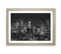Rotterdam Skyline Netherlands In Abstract Modern Art Framed Wall Art Print, Ready to Hang Picture for Living Room Bedroom Home Office Décor, Oak A2 (64 x 46 cm)