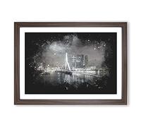 Rotterdam Skyline Paint Splash Framed Print | A2 Walnut Framed Wall Art | Ready to Hang | Modern Cityscape Picture | Living Room Bedroom Lounge Office