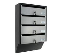 Rottner Depot 4 Letterbox System Silver Black Steel Plate Name Tag Holder Cylinder Lock 2 Keys Each for 4 Units Mounting Materials
