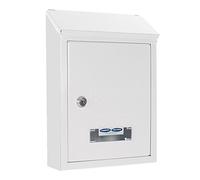 Rottner Udine Lockable Steel Mailbox - Wall-Mounted Post Box with Cylinder Lock, Front & Rear Mail Slots, White, Mounting Kit Included
