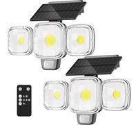 Rottogoon 1500mAh Solar Lights Outdoor Motion Sensor for Garden, 3 Modes | 3-Head 270° Wide Angle Solar Security Light, IP65 Waterproof, Remote Control, Outdoor Wall Lights for Patio Garage, 2 Pack