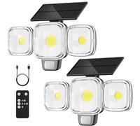 Rottogoon 6000mAh Solar Lights Outdoor Motion Sensor for Garden, 3 Modes | 3-Head 270° Wide Angle Solar Security Light, IP65 Waterproof, Remote Control, Outdoor Wall Lights for Patio Garage, 2 Pack