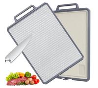 ROTTOGOON Chopping Board Stainless Steel Double-Sided Plastic Chopping Board for Kitchen 40 cm x 27 cm Large Kitchen Board with Juice Grovee Practical Handle and Floor Bracket