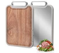 ROTTOGOON Chopping Board Wood & Stainless Steel 2 in 1 Double-Sided Chopping Board with Juice Groove Non-Slip for Kitchen Meat Vegetables Fruit Equipped with Handles and Holders Easy to Store