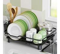 Rottogoon Dish Drainer Rack Black Space-Saving with Drip Tray Sink Dish Drainer with Drainage Spout Stainless Steel Dish Drying Rack with Cups Utensil & Cutting Board Holders for Kitchen Counter