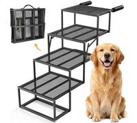 ROTTOGOON Dog Ramp Car Foldable Wide 4 Step Dog Car Stairs Foldable with Non-Slip Perforated Grid Plate Portable Pet Stairs Made of Lightweight Iron for Car SUV and Truck