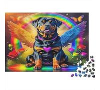 Rottweiler Angel Jigsaw Puzzle Rainbow Dog Puzzle 1000Pc Recycled Paper for Adults Educational Challenge Home Activity for Men Women 38x26cm/1000pcs