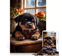 Rottweiler Coffee Pup Dog Jigsaw Puzzles for Teenagers 1000 Piece Mind Challenge Toy Relaxing Fun Precise Cut Festive Gift (50x75cm)