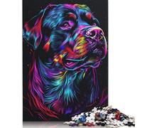 Rottweiler DJ Neon Jigsaw Puzzles for Adults 500 Piece High Challenging Puzzle Wooden Jigsaw Gifts Puzzles Family Games 500pcs (52x38cm)