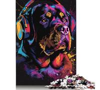 Rottweiler DJ Neon Jigsaw Puzzles for Adults 500 Pieces Boys Girls Wooden Puzzle Game Birthday Gifts Jigsaw Puzzle Casual Games 500pcs (52x38cm)