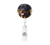 Rottweiler Dog Badge Reel Retractable Badge Holders with Keychain ID Badge Holder with Belt Clip ID Card Holders Cute Name Card Holder for Nurses Office Teacher