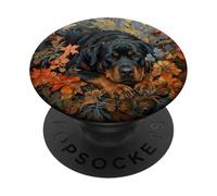 Rottweiler Dog Black Tan Botanical Portrait PopSockets Adhesive PopGrip