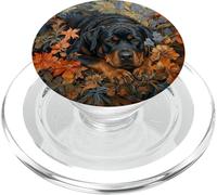 Rottweiler Dog Black Tan Botanical Portrait PopSockets PopGrip for MagSafe