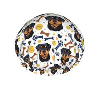 Rottweiler Dog Cute Print Shower Caps for Women, Reusable Double Layers Elastic Band Long Hair Bath Caps for Shower