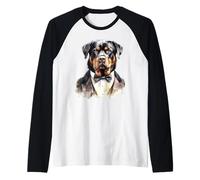 Rottweiler Dog in Tuxedo Raglan Baseball Tee