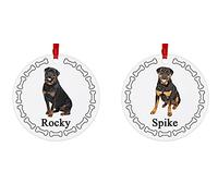 Rottweiler Dog Personalised Round Shaped Personalised Christmas Tree Bauble - With the name of your choice - 2 Different Designs Available at Customisation Point