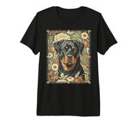 Rottweiler Dog Portrait Vintage Rottie in a Garden Premium T-Shirt