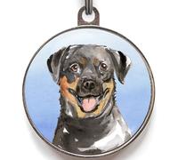 Rottweiler Dog Tag - Add Text to Back - 4 Colour Options - Waterproof Lightweight Pet ID - Custom Rottie Name Tag with Watercolour Design - Ideal for Large Dogs & Puppies