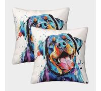 Rottweiler Dog-vibrant Watercolor Art Pillow Covers 2 Pack Cozy Pillowcases Art Cushion Covers Polyester Decor for Sofa Living Room Bed Home 50x50cm
