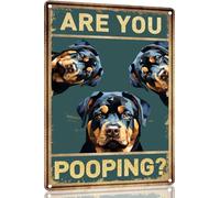 Rottweiler Dog Vintage Metal Aluminum Sign Are You Pooping Sign Bathroom Funny Art Poster Decoration Toilet Cave Bar Home Bathroom Wall Decoration Sign 8x12 Inch