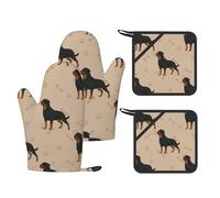 Rottweiler Dog With Foot Prints And Bones,Oven Mitts and Pot Holders Set of 4, Kitchen Anti-Slip Cooking Gloves Heat Resistant Oven Gloves