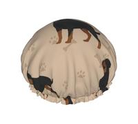 Rottweiler Dog With Foot Prints And Bones,Shower Cap Nightcap Double Layer Waterproof Elastic Bath Cap Reusable Hair Cap