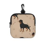 Rottweiler Dog with Foot Prints and Bones, Square Zipper Storage Bag, Neoprene Coin Purse, Small Wallets, Change Pouch, Change Purse