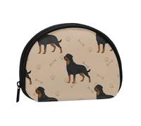Rottweiler Dog with Foot Prints and Bones, Women's Storage Bag Shell Makeup Bag Small Coin Purse Shell Change Pouch