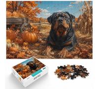 Rottweiler Dog with Pumpkins and Autumn Leave Jigsaw Puzzle, 1000 Piece | For a puzzle gift at Christmas: Adult jigsaw puzzle with 1000 pieces adds a classic jigsaw activity to the holiday season.